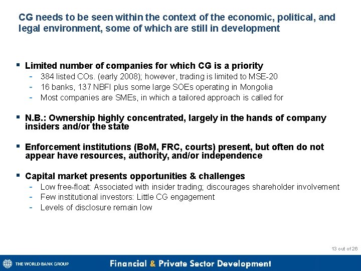 CG needs to be seen within the context of the economic, political, and legal