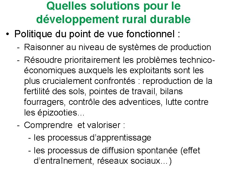 Quelles solutions pour le développement rural durable • Politique du point de vue fonctionnel