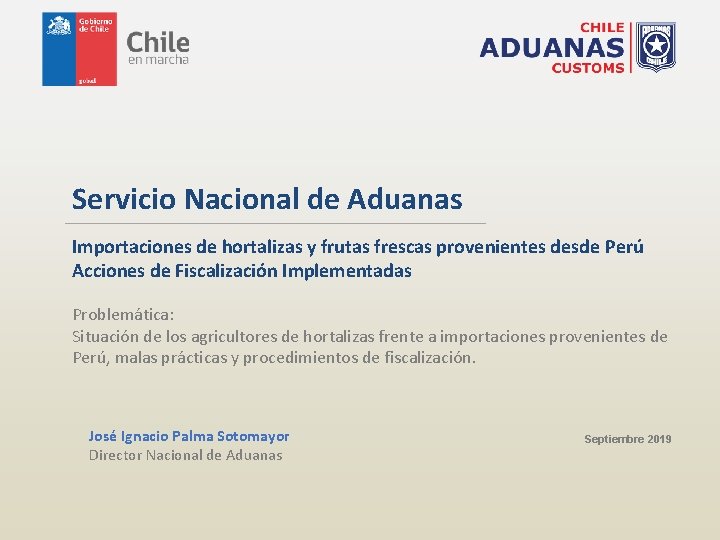 Servicio Nacional de Aduanas Importaciones de hortalizas y frutas frescas provenientes desde Perú Acciones