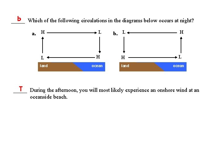 b Which of the following circulations in the diagrams below occurs at night? _____