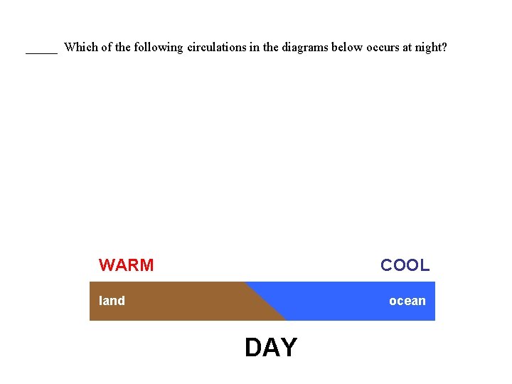 _____ Which of the following circulations in the diagrams below occurs at night? WARM