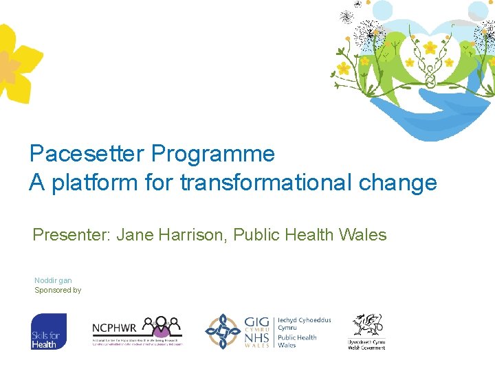 Pacesetter Programme A platform for transformational change Presenter: Jane Harrison, Public Health Wales Noddir