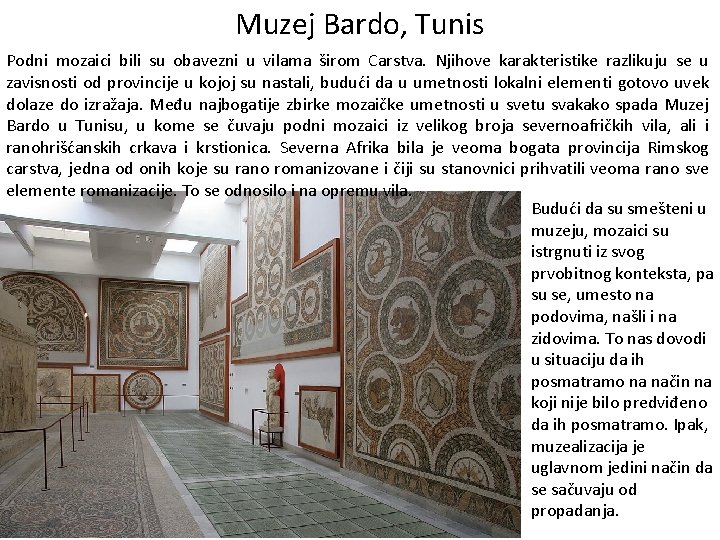 Muzej Bardo, Tunis Podni mozaici bili su obavezni u vilama širom Carstva. Njihove karakteristike