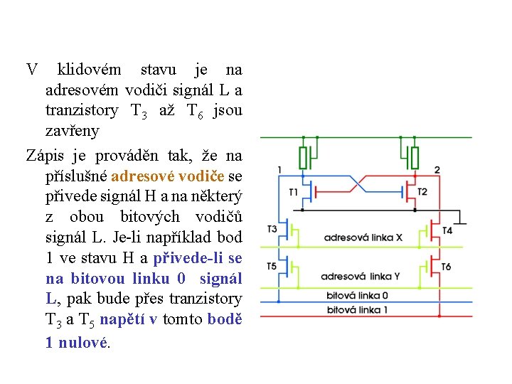 V klidovém stavu je na adresovém vodiči signál L a tranzistory T 3 až