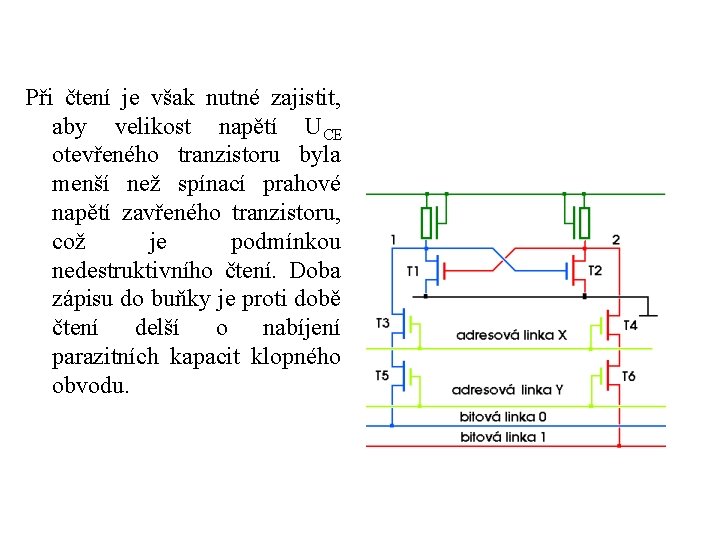 Při čtení je však nutné zajistit, aby velikost napětí UCE otevřeného tranzistoru byla menší