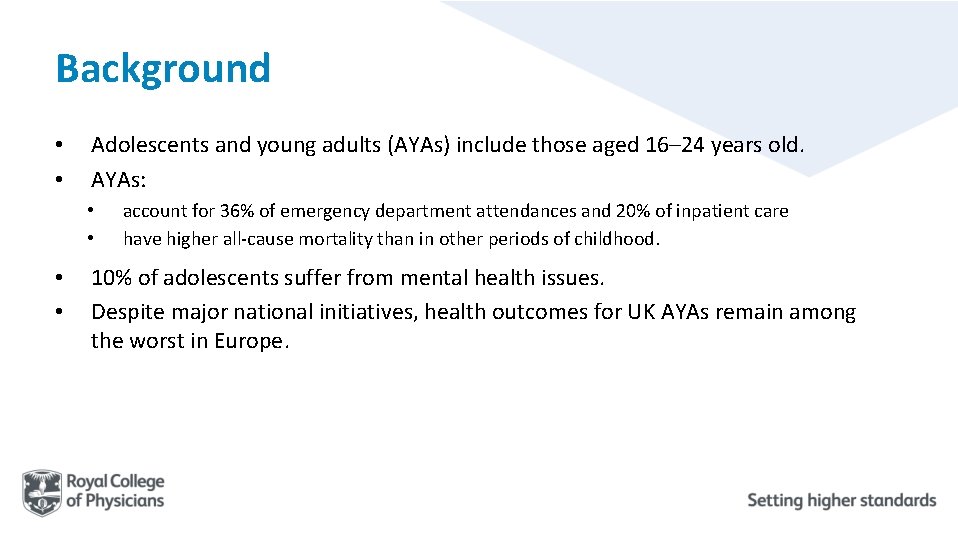 Background • • Adolescents and young adults (AYAs) include those aged 16– 24 years