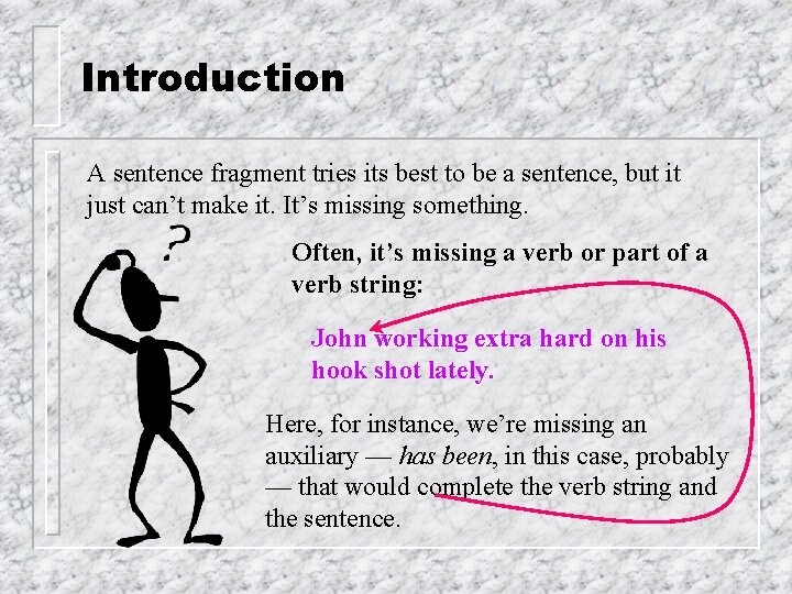 Introduction A sentence fragment tries its best to be a sentence, but it just
