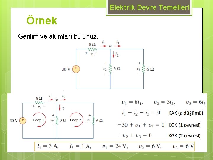 Elektrik Devre Temelleri Örnek Gerilim ve akımları bulunuz. 