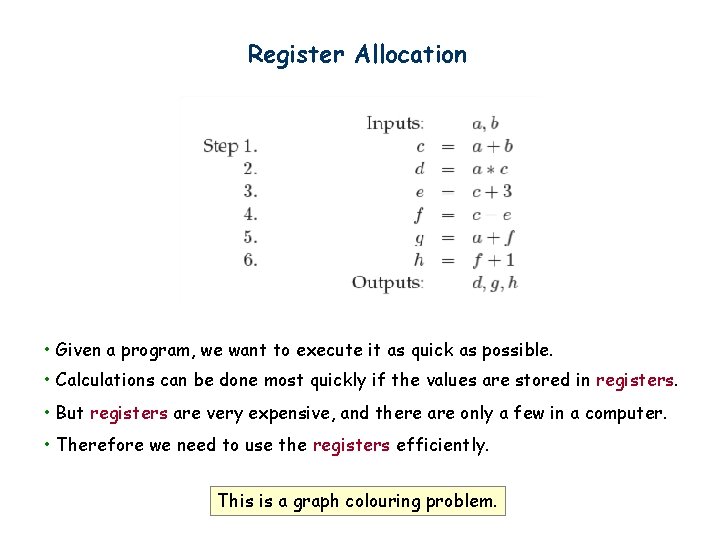 Register Allocation • Given a program, we want to execute it as quick as
