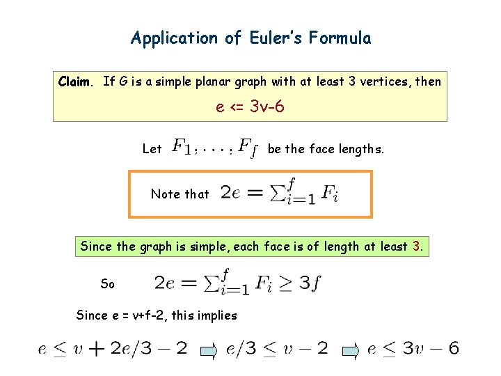 Application of Euler’s Formula Claim. If G is a simple planar graph with at