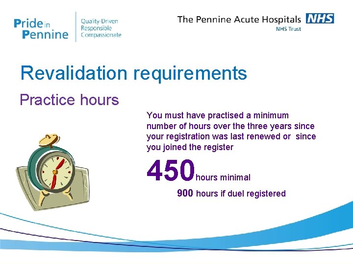 Revalidation requirements Practice hours You must have practised a minimum number of hours over