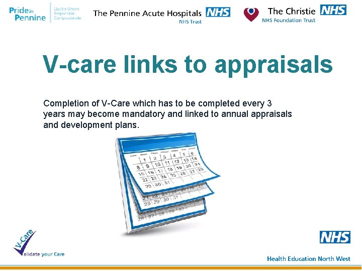 V-care links to appraisals Completion of V-Care which has to be completed every 3