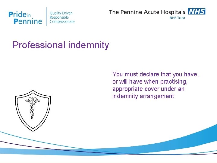 Professional indemnity You must declare that you have, or will have when practising, appropriate