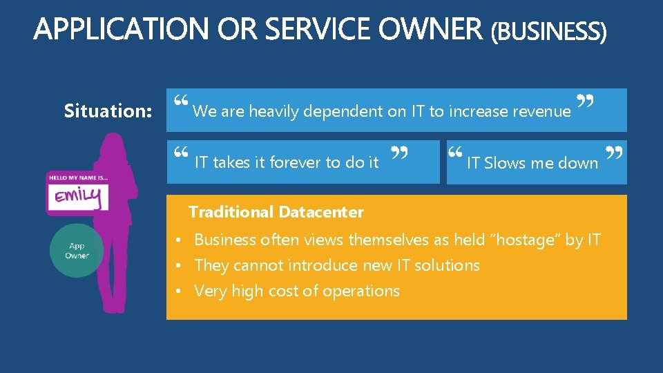 Situation: We are heavily dependent on IT to increase revenue IT takes it forever