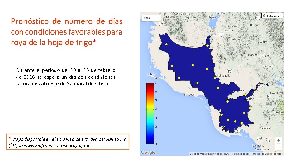 Pronóstico de número de días condiciones favorables para roya de la hoja de trigo*