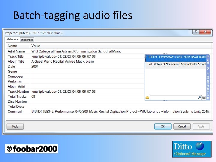Batch-tagging audio files Batch-tagging audio files