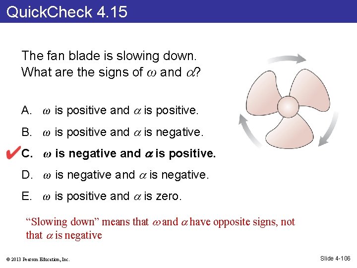 Quick. Check 4. 15 The fan blade is slowing down. What are the signs