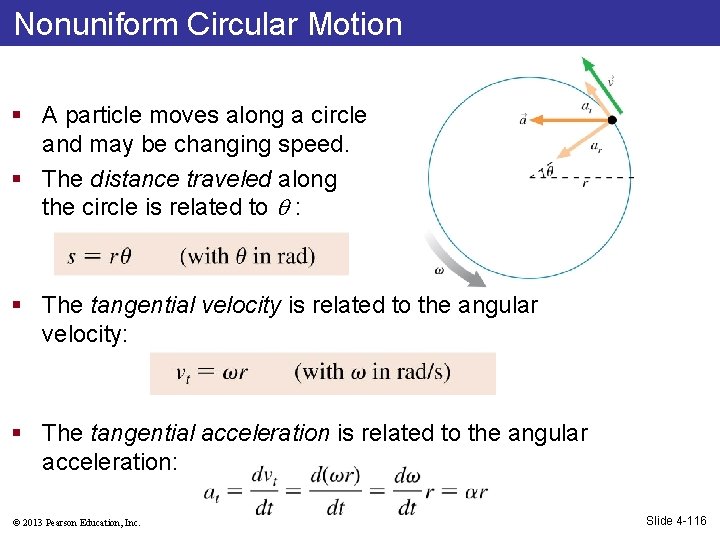 Nonuniform Circular Motion § A particle moves along a circle and may be changing