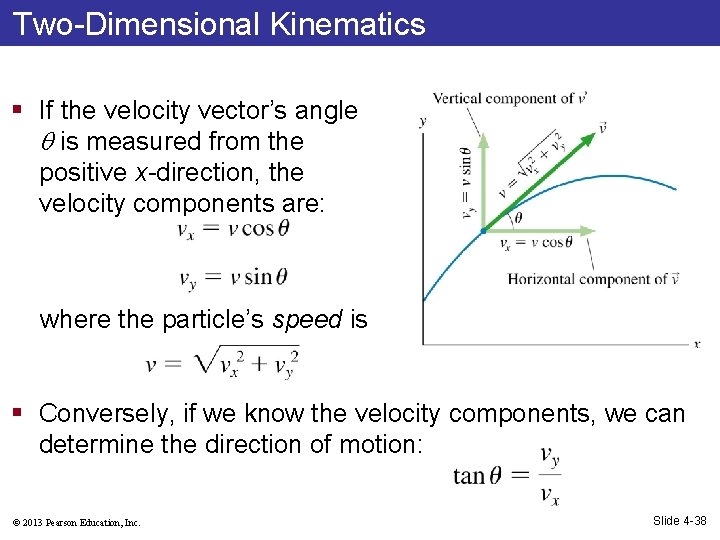Two-Dimensional Kinematics § If the velocity vector’s angle is measured from the positive x-direction,