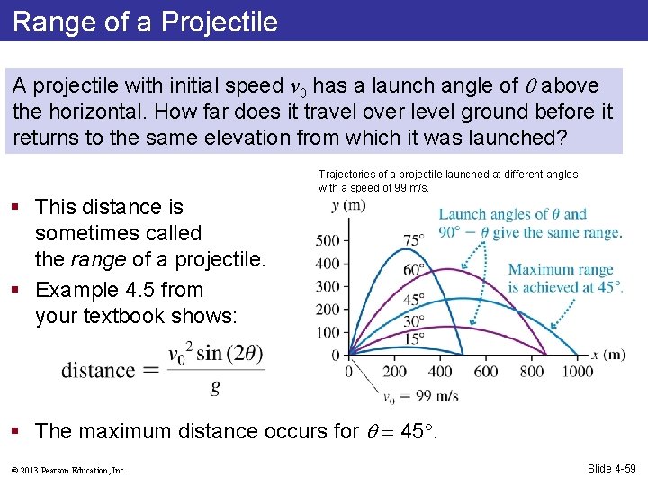 Range of a Projectile A projectile with initial speed v 0 has a launch