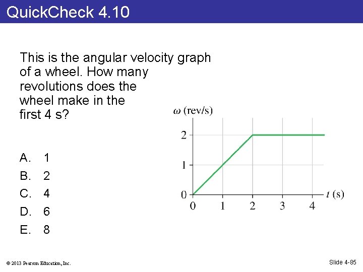 Quick. Check 4. 10 This is the angular velocity graph of a wheel. How