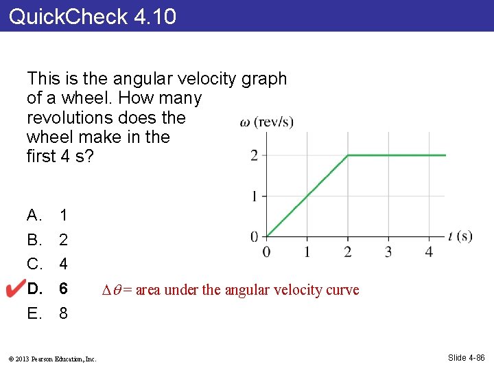 Quick. Check 4. 10 This is the angular velocity graph of a wheel. How