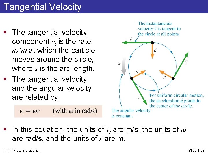 Tangential Velocity § The tangential velocity component vt is the rate ds/dt at which