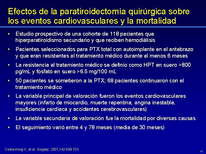 Efectos de la paratiroidectomía quirúrgica sobre los eventos cardiovasculares y la mortalidad • Estudio