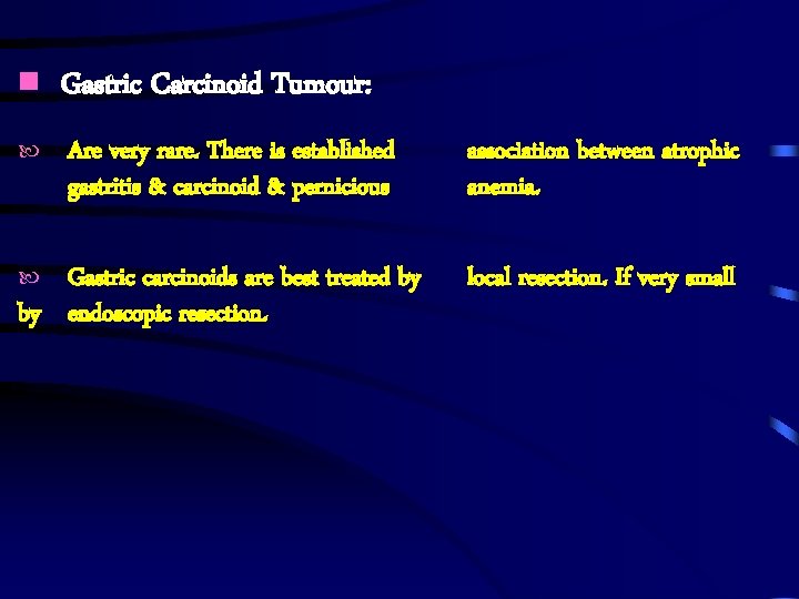  Gastric Carcinoid Tumour: Are very rare. There is established gastritis & carcinoid &