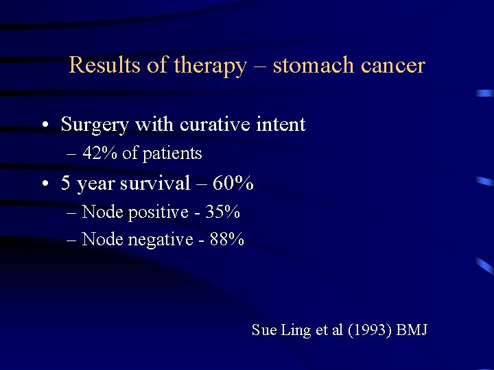 Results of therapy – stomach cancer • Surgery with curative intent – 42% of