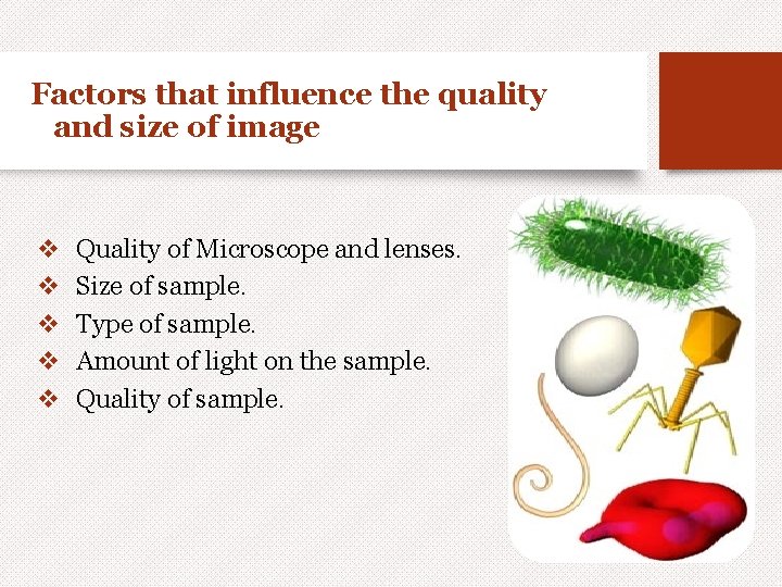 Factors that influence the quality and size of image v v v Quality of