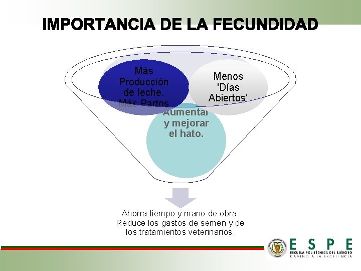 Más Menos Producción 'Días de leche. Abiertos‘ Más Partos Aumentar y mejorar el hato.