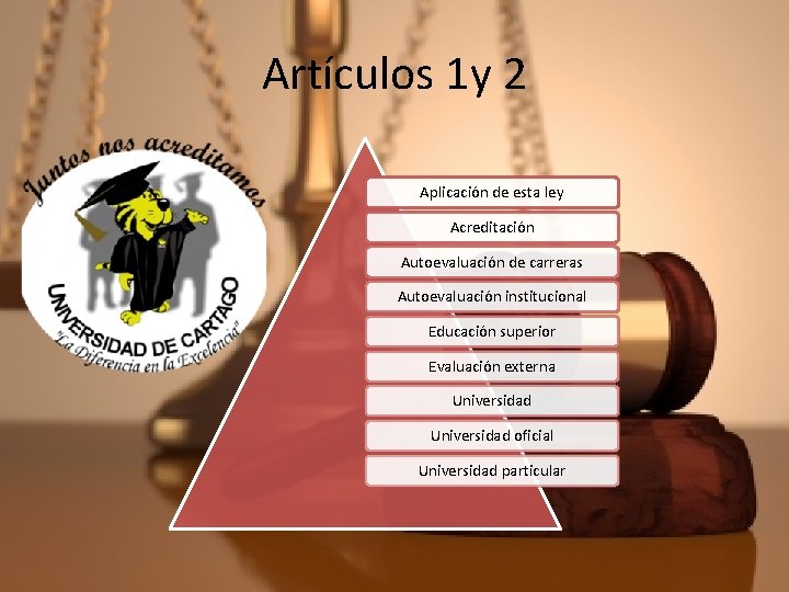 Artículos 1 y 2 Aplicación de esta ley Acreditación Autoevaluación de carreras Autoevaluación institucional