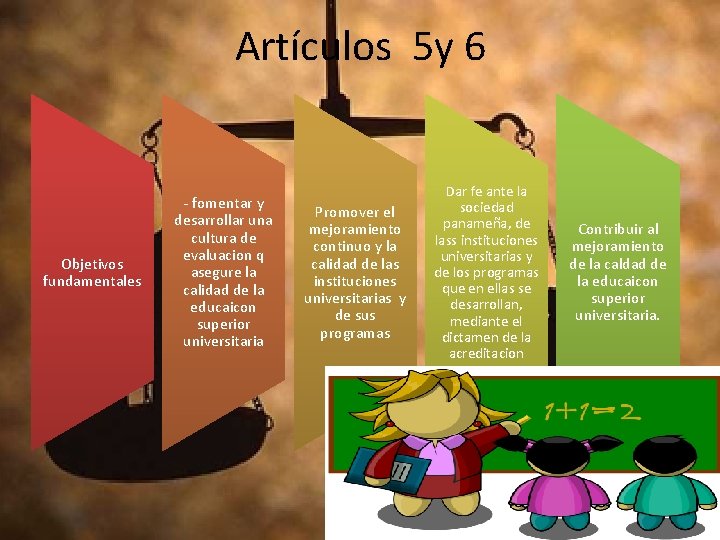 Artículos 5 y 6 Objetivos fundamentales - fomentar y desarrollar una cultura de evaluacion