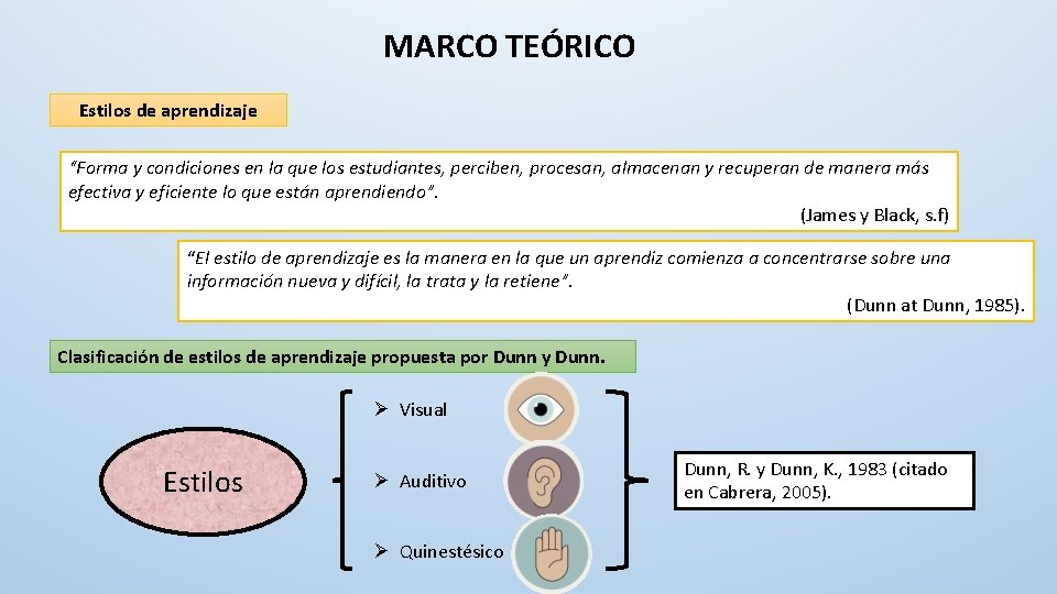 MARCO TEÓRICO Estilos de aprendizaje “Forma y condiciones en la que los estudiantes, perciben,