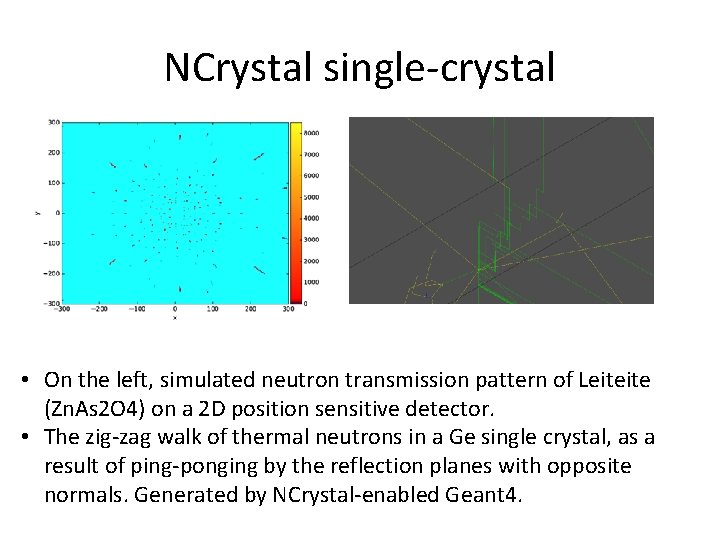 NCrystal single-crystal • On the left, simulated neutron transmission pattern of Leiteite (Zn. As