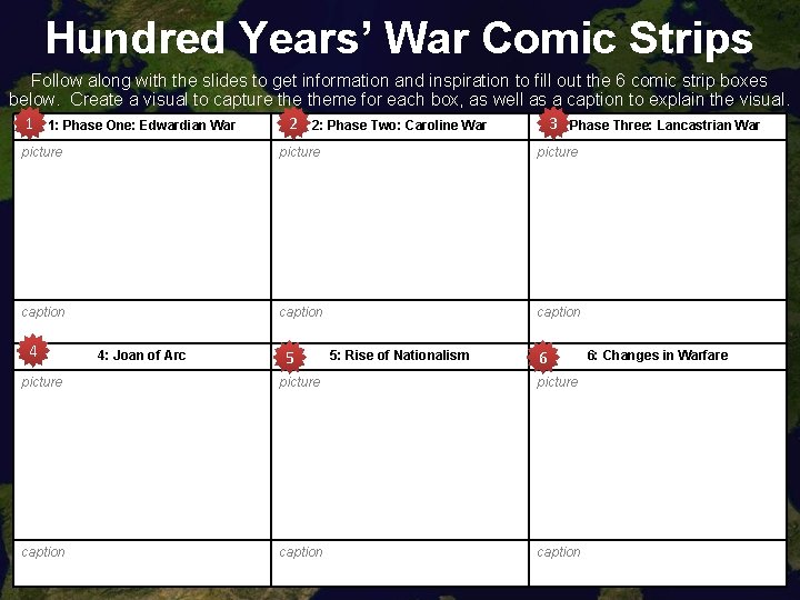 Hundred Years’ War Comic Strips Follow along with the slides to get information and