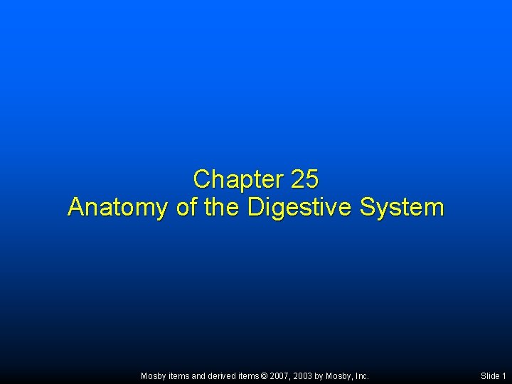 Chapter 25 Anatomy of the Digestive System Mosby items and derived items © 2007,