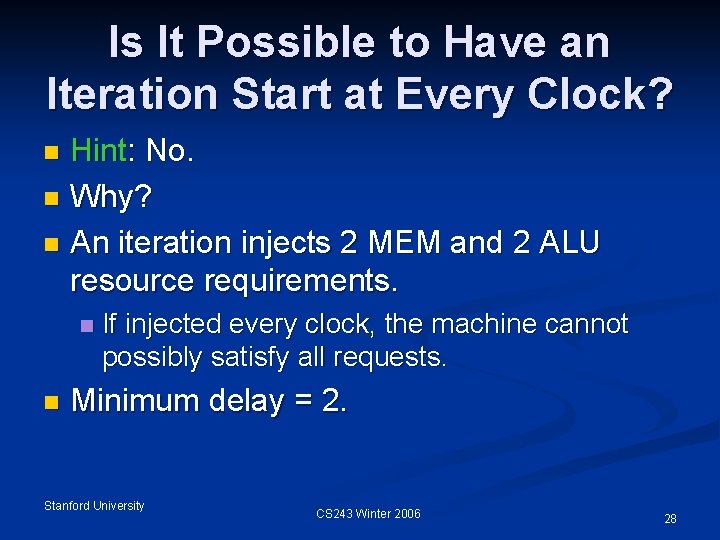 Is It Possible to Have an Iteration Start at Every Clock? Hint: No. n