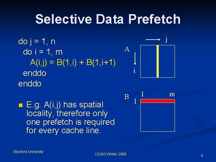 Selective Data Prefetch j do j = 1, n A do i = 1,