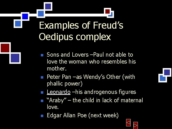 Examples of Freud’s Oedipus complex n n n Sons and Lovers –Paul not able