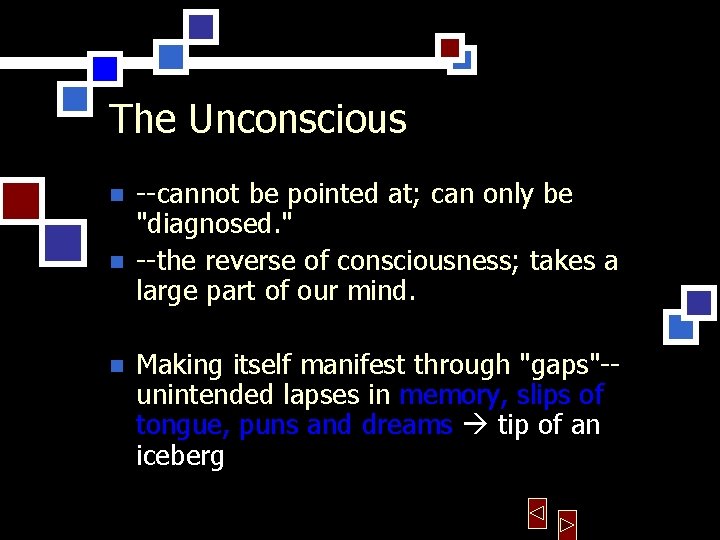 The Unconscious n n n --cannot be pointed at; can only be "diagnosed. "