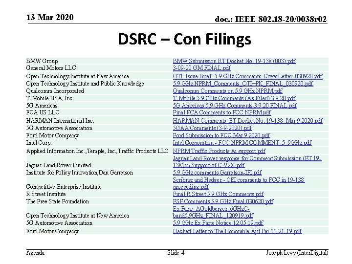 13 Mar 2020 doc. : IEEE 802. 18 -20/0038 r 02 DSRC – Con