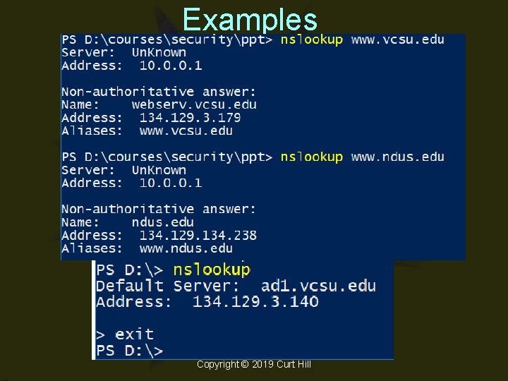 Examples Copyright © 2019 Curt Hill 