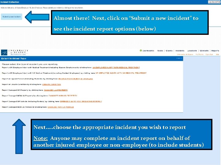 Almost there! Next, click on “Submit a new incident” to see the incident report