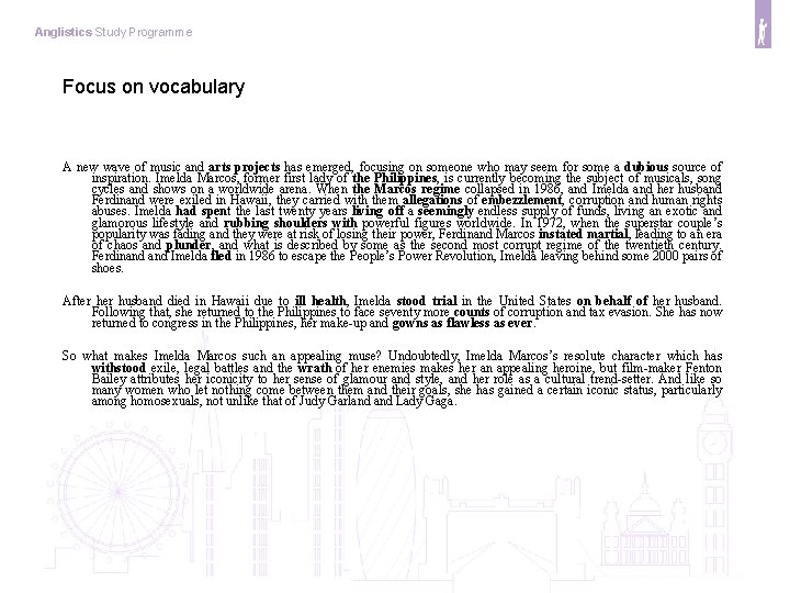 Anglistics Study Programme Focus on vocabulary A new wave of music and arts projects