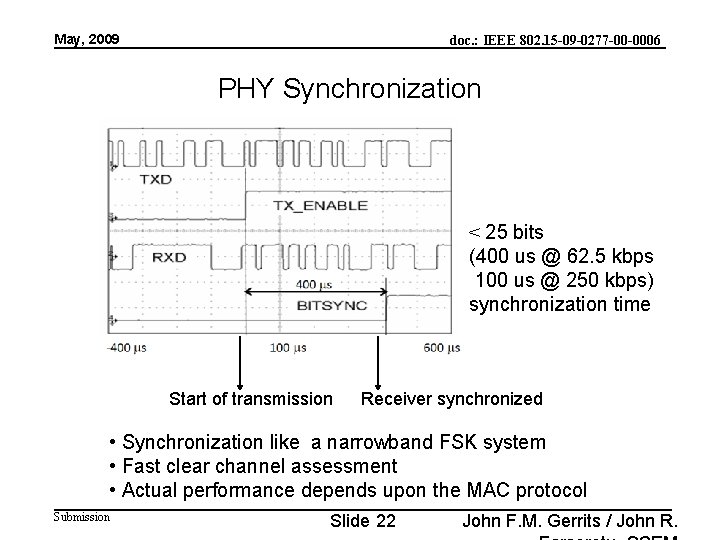 May, 2009 doc. : IEEE 802. 15 -09 -0277 -00 -0006 PHY Synchronization <