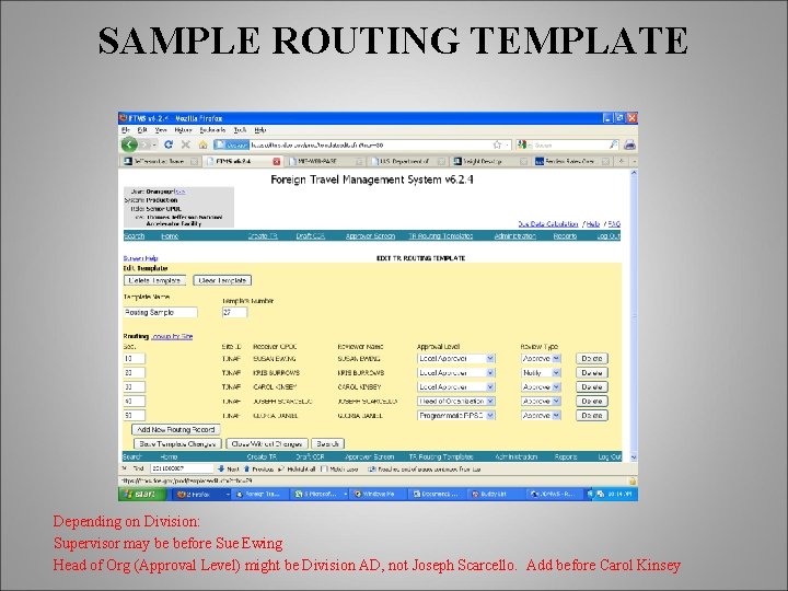 Sample Routing Completing Travel Request TR in Foreign Travel Management