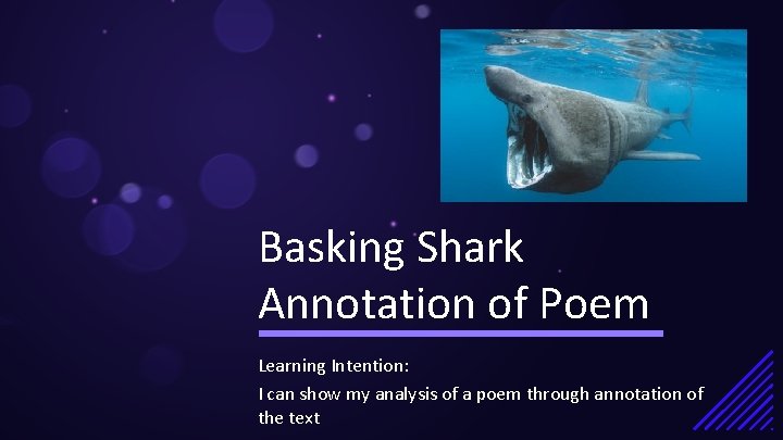 Basking Shark Annotation of Poem Learning Intention: I can show my analysis of a