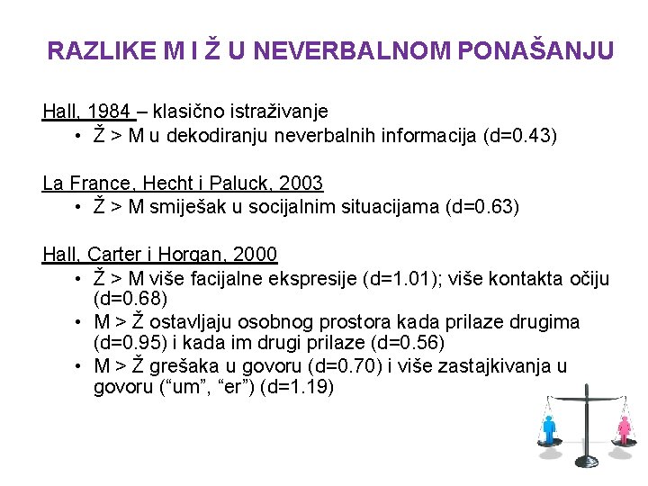 RAZLIKE M I Ž U NEVERBALNOM PONAŠANJU Hall, 1984 – klasično istraživanje • Ž